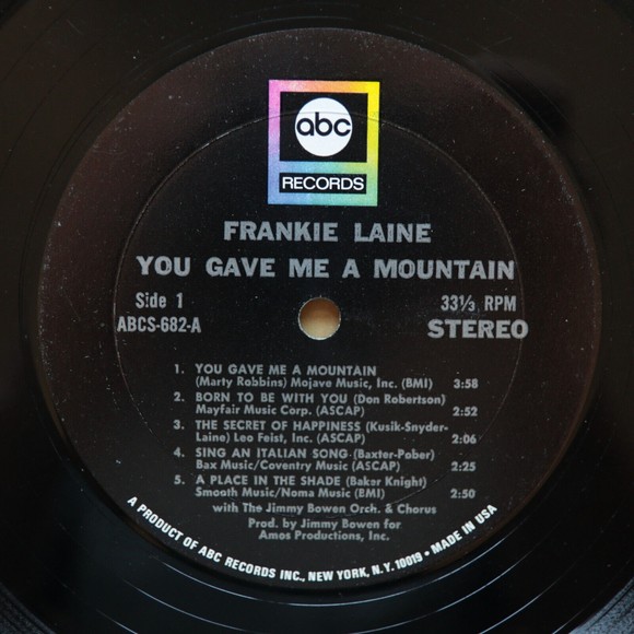 Frankie Laine – You Gave Me A Mountain - 1969 Country - 12" Vinyl LP ABCS-682 VG - Picture 3 of 8